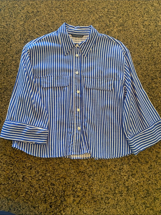 Zara Tops - ZARA Blue and White Striped Button-down Shirt